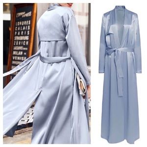 Elegant Blue Women's Satin Duster Coat